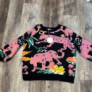 Umgee Pink and Black animal print Sz Med Sweater. NEW